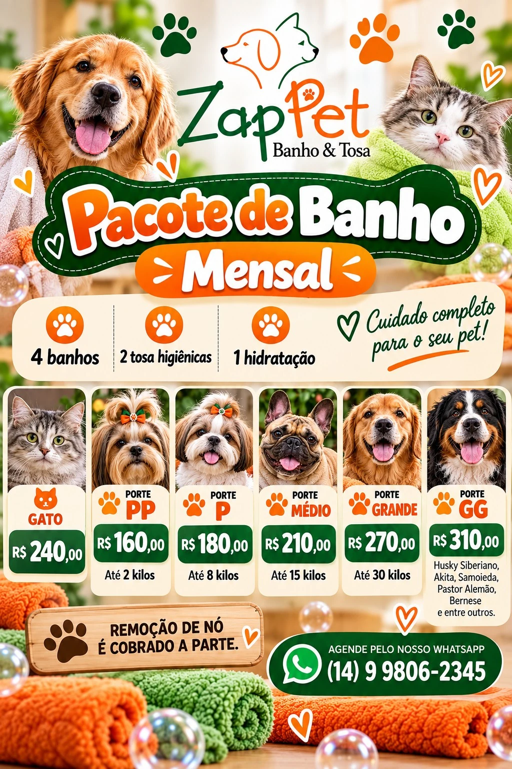 Tabela geral ilustrada dos valores dos pacotes mensais da ZapPet